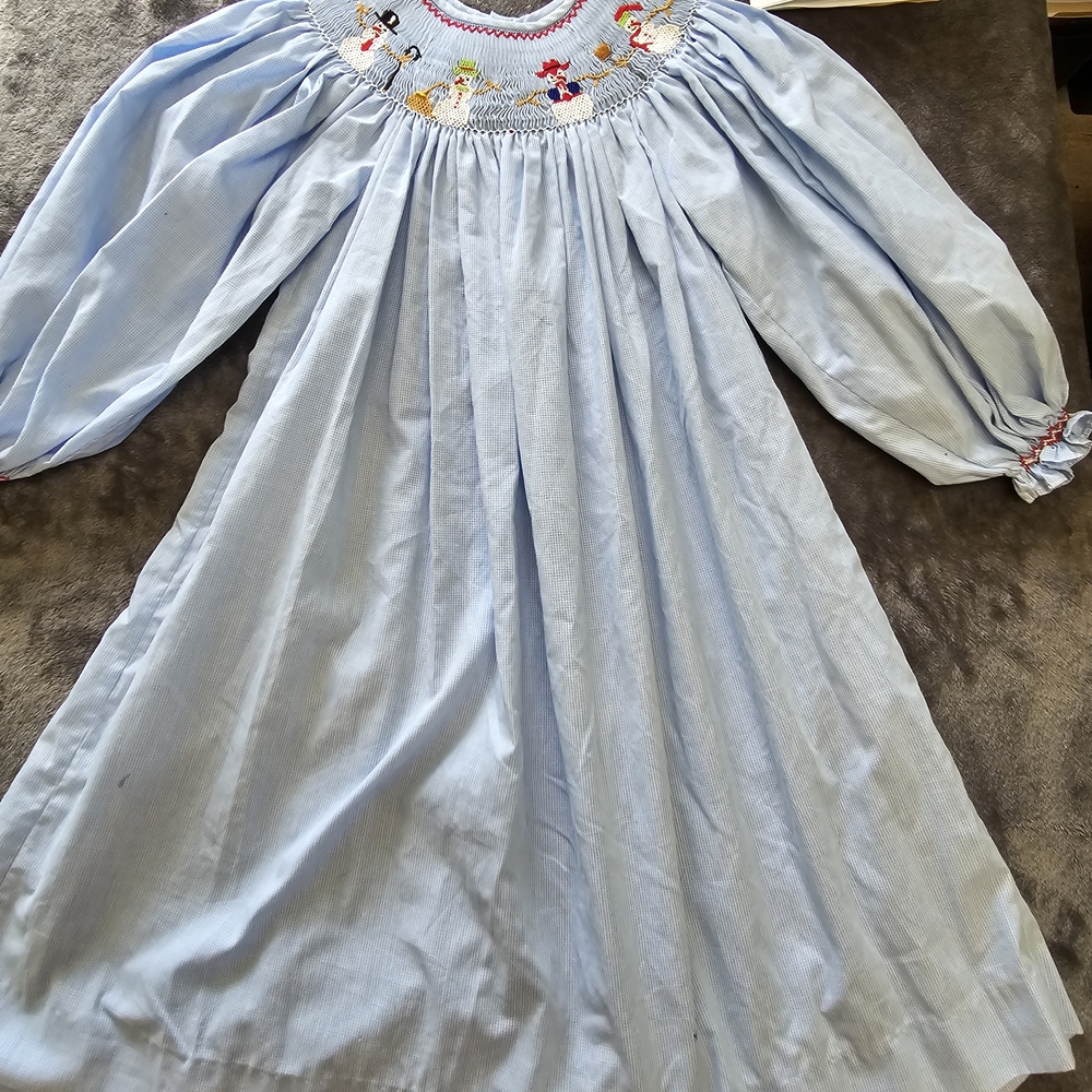 Light Blue Smocked Dress with Embroidery